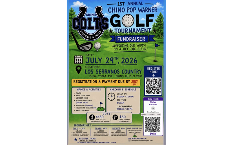 Swing for a cause! Join us for our 1st Annual Chino Pop Warner Golf Tournament
